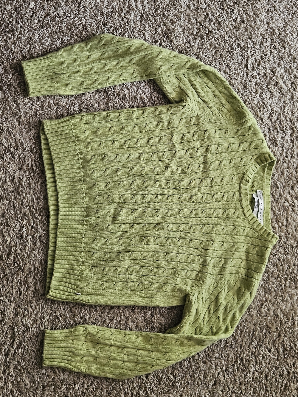 Tommy Hilfiger Women's Lime Green Cable Knit Crewneck Sweater Size XL